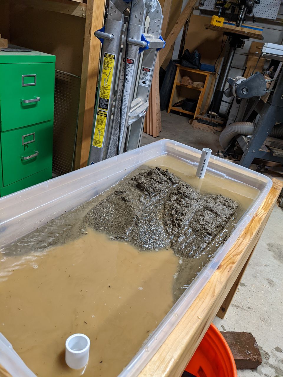 mud table initial testing showing large amount of silty sediment being released